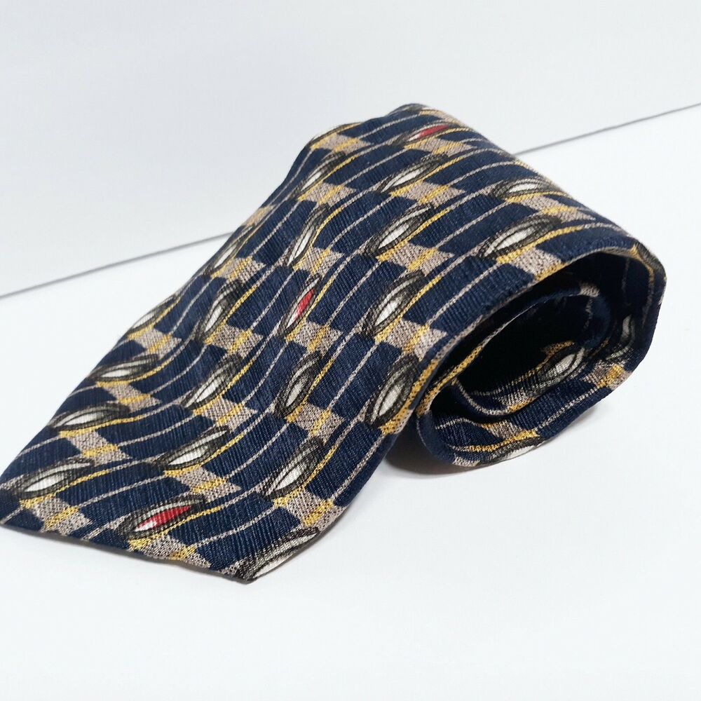 Silk Necktie EARVIN MAGIC JOHNSON SIGNATURE Blue And Gold Geometric  54” New